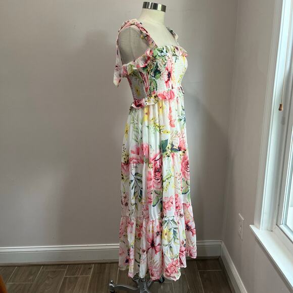 Flying Tomato Floral Maxi Dress Smocked Bodice Tie Straps Midi Sundress Sz M - Picture 9 of 10
